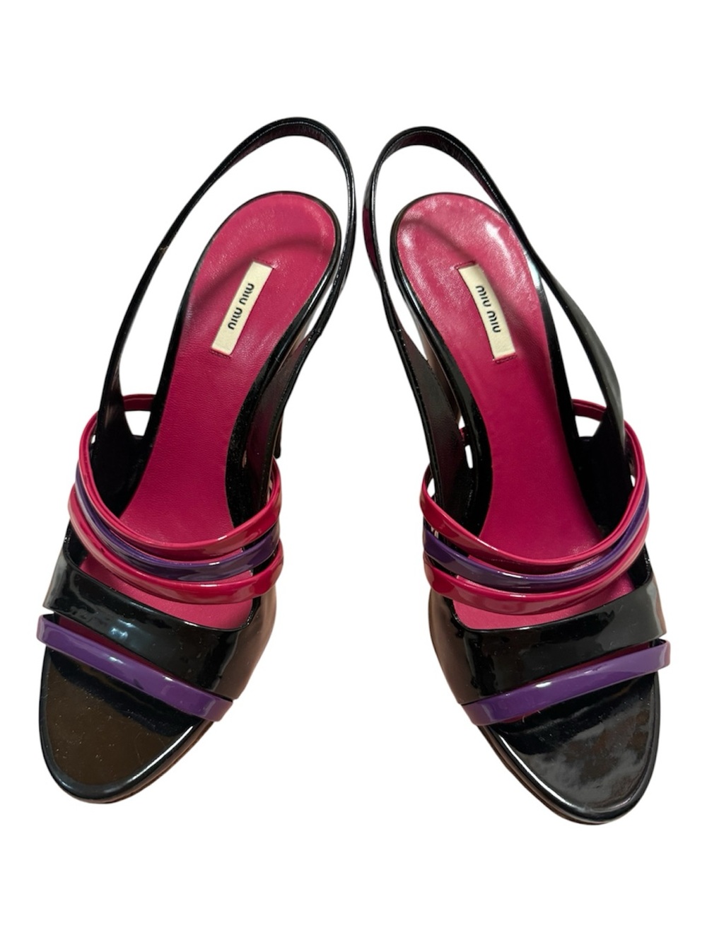 Miu Miu Black Slingback Heel Sandals with Pink and Purple Straps. Sz. 5 - Picture 6 of 10